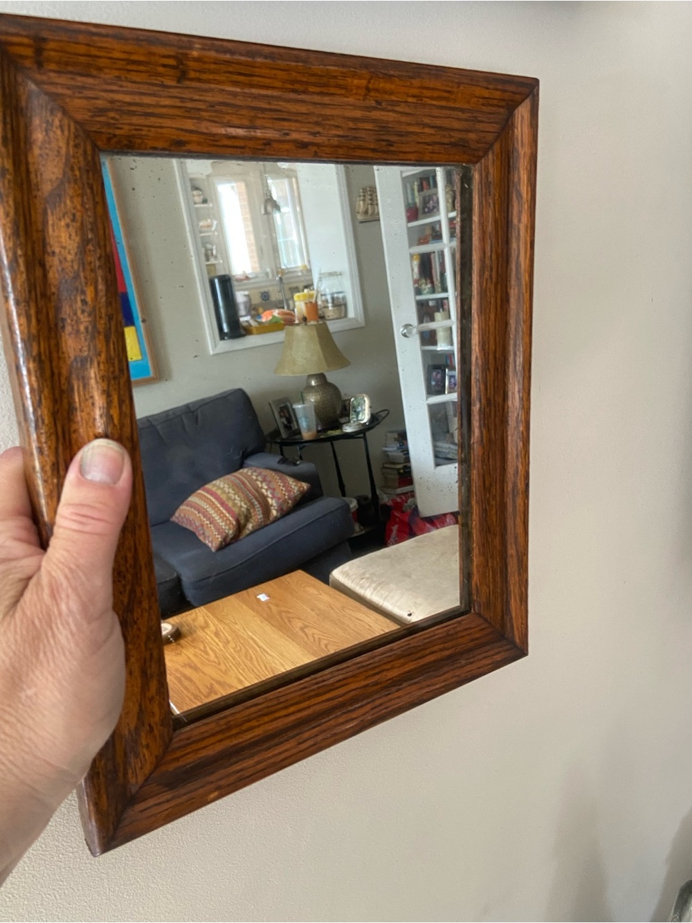 1920’s Oak Framed Square Wall Mirror - Picture 5 of 5